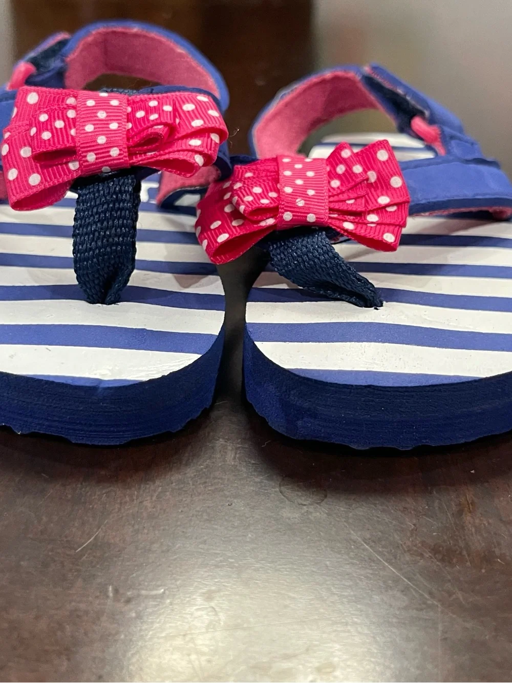 Toddler Navy and Hot Pink Bow Flip Flops